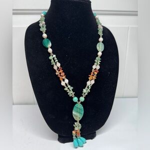 Multi color Gemstone style with fresh water pearl necklace